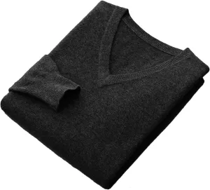 Men's Merino Wool Sweater V-Neck Pullover Top Autumn Winter Knitted Sweaters Casual Loose Jumper
