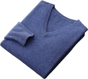 Men's Merino Wool Sweater V-Neck Pullover Top Autumn Winter Knitted Sweaters Casual Loose Jumper