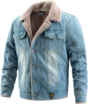 Men's Sherpa Fleece Lined Thicken Denim Jean Trucker Jacket Coats Windbreaker Vintage Western Outfits