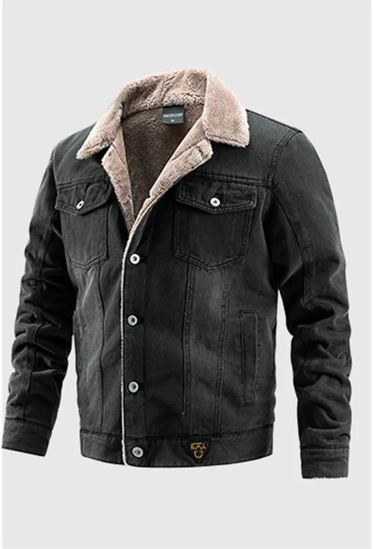 Men's Sherpa Fleece Lined Thicken Denim Jean Trucker Jacket Coats Windbreaker Vintage Western Outfits