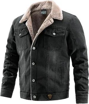 Men's Sherpa Fleece Lined Thicken Denim Jean Trucker Jacket Coats Windbreaker Vintage Western Outfits