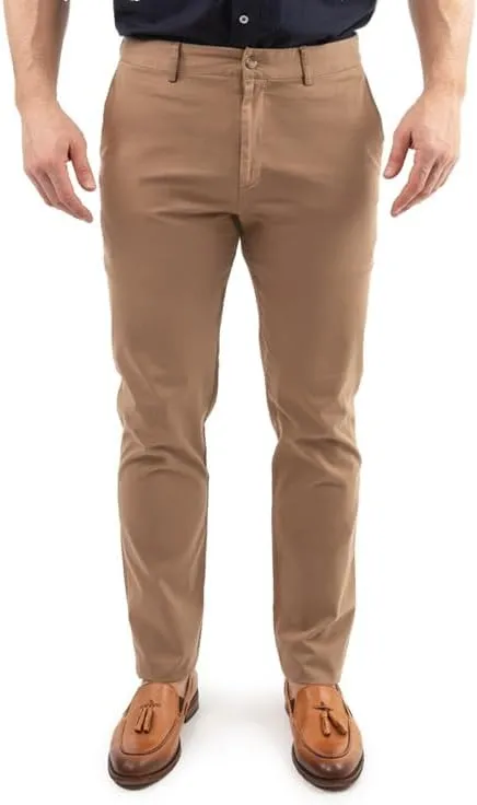 Men's Slim-Fit Stretch Chinos, 97% Cotton/3% Elastane, Flat Front, Breathable, Machine Washable; Gray, Blue, Beige.