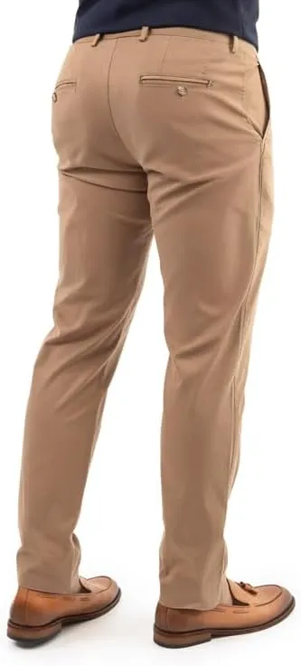 Men's Slim-Fit Stretch Chinos, 97% Cotton/3% Elastane, Flat Front, Breathable, Machine Washable; Gray, Blue, Beige.