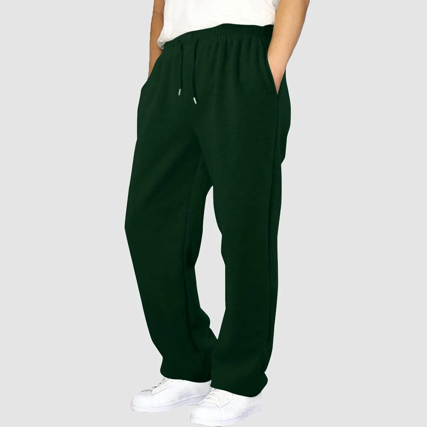 Mens Straight Leg Sweatpants Baggy Elastic Waist Athletic Pants Cozy Casual Fleece Pants Open Bottom Sweat Pants 2025
