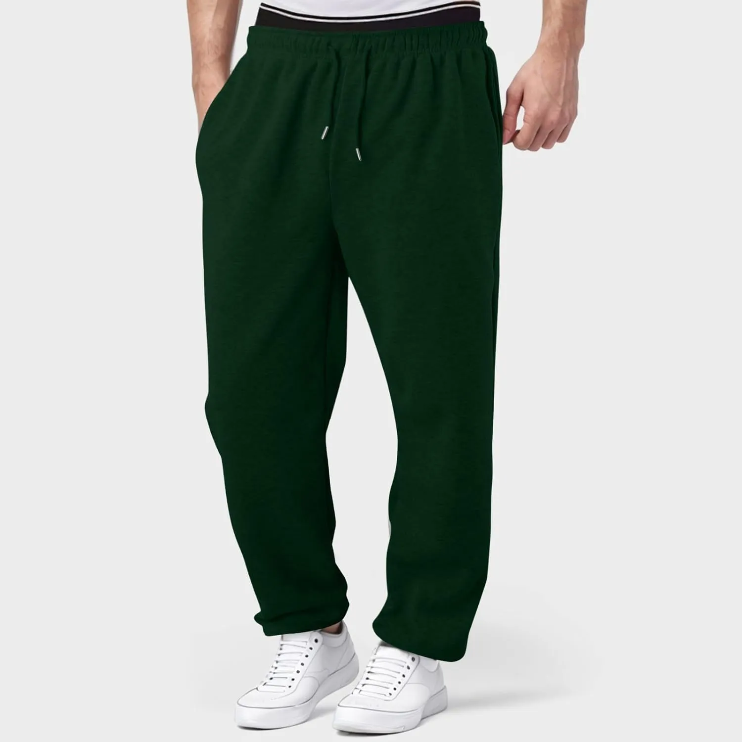 Mens Straight Leg Sweatpants Baggy Elastic Waist Athletic Pants Cozy Casual Fleece Pants Open Bottom Sweat Pants 2025