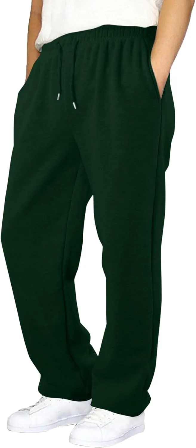 Mens Straight Leg Sweatpants Baggy Elastic Waist Athletic Pants Cozy Casual Fleece Pants Open Bottom Sweat Pants 2025