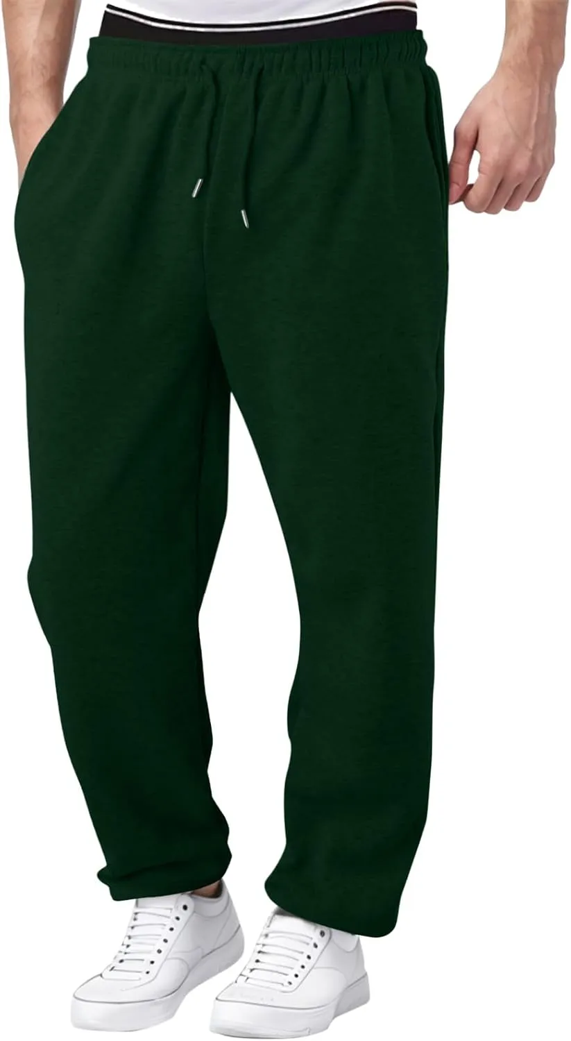 Mens Straight Leg Sweatpants Baggy Elastic Waist Athletic Pants Cozy Casual Fleece Pants Open Bottom Sweat Pants 2025