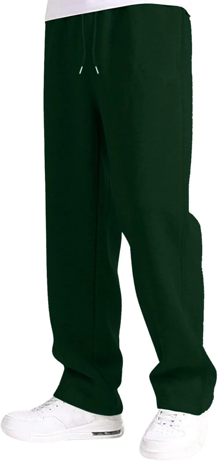 Mens Straight Leg Sweatpants Baggy Elastic Waist Athletic Pants Cozy Casual Fleece Pants Open Bottom Sweat Pants 2025