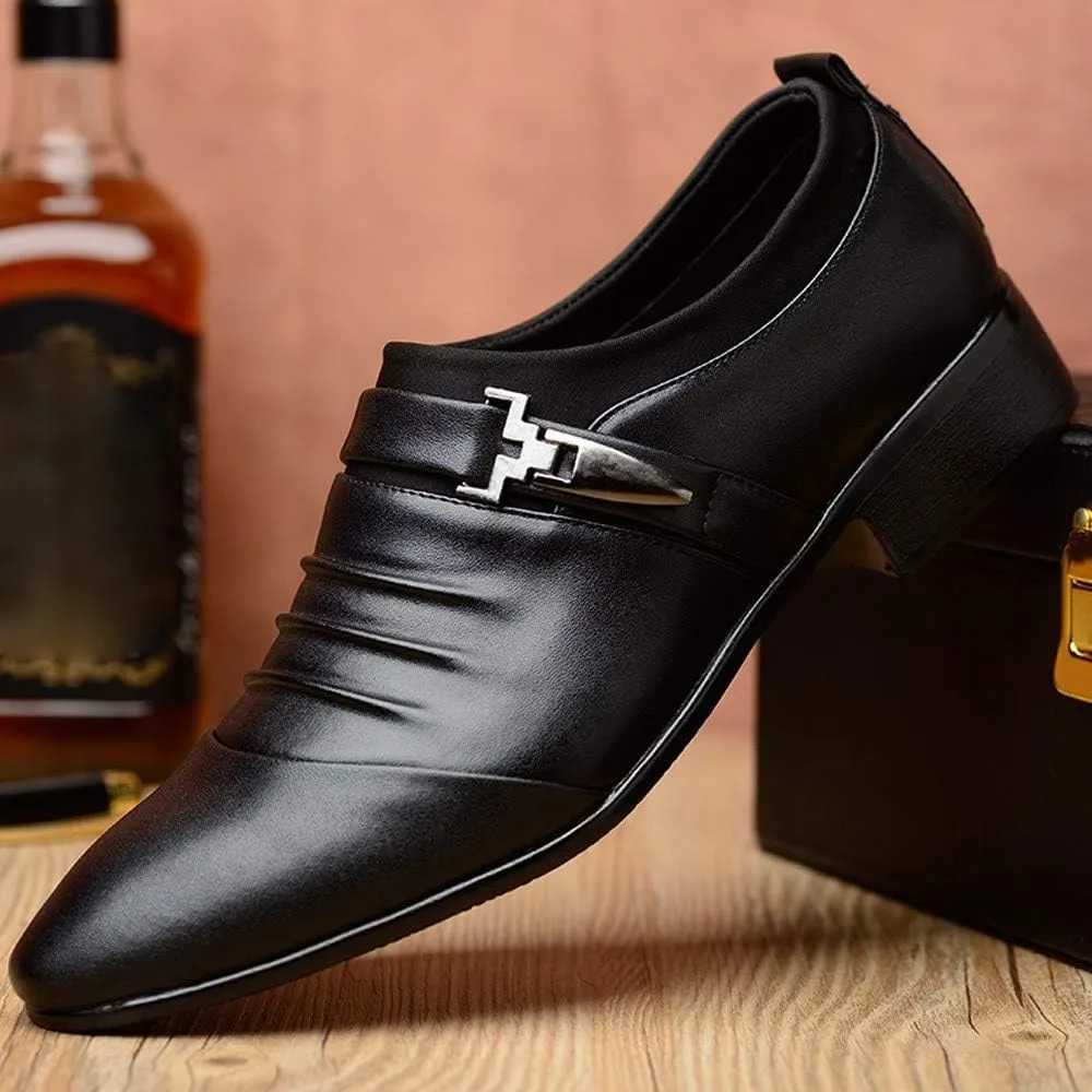 Men's Strap Buckle Slip-on Dress Loafers Business Work Women Walking Shoes Formal Tuxedo Leather Shoes for Male