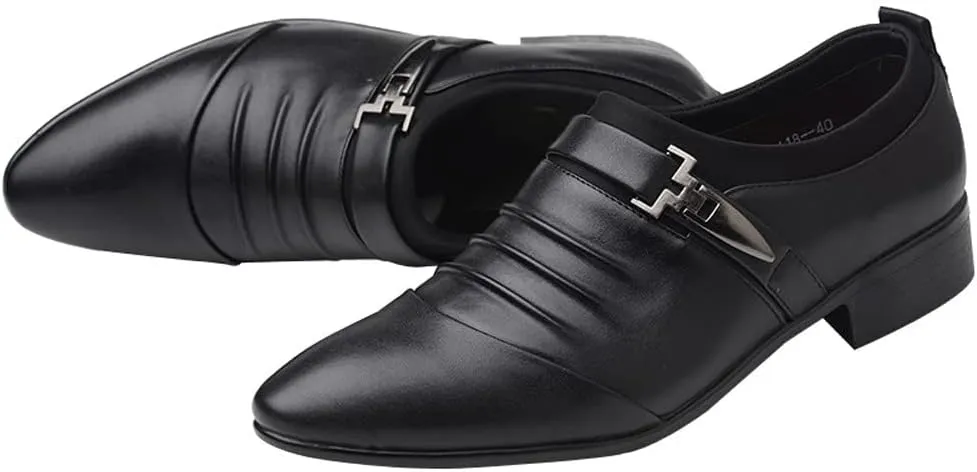 Men's Strap Buckle Slip-on Dress Loafers Business Work Women Walking Shoes Formal Tuxedo Leather Shoes for Male