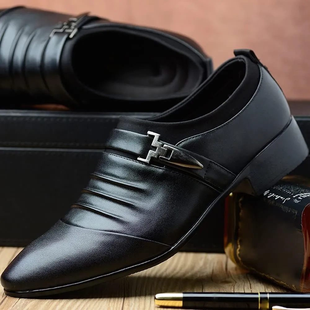 Men's Strap Buckle Slip-on Dress Loafers Business Work Women Walking Shoes Formal Tuxedo Leather Shoes for Male