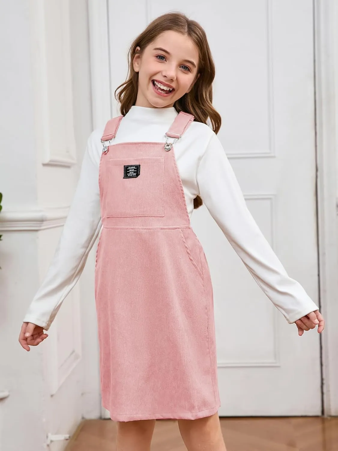 Milumia Girl Corduroy Crisscross Overall Dress with Pocket