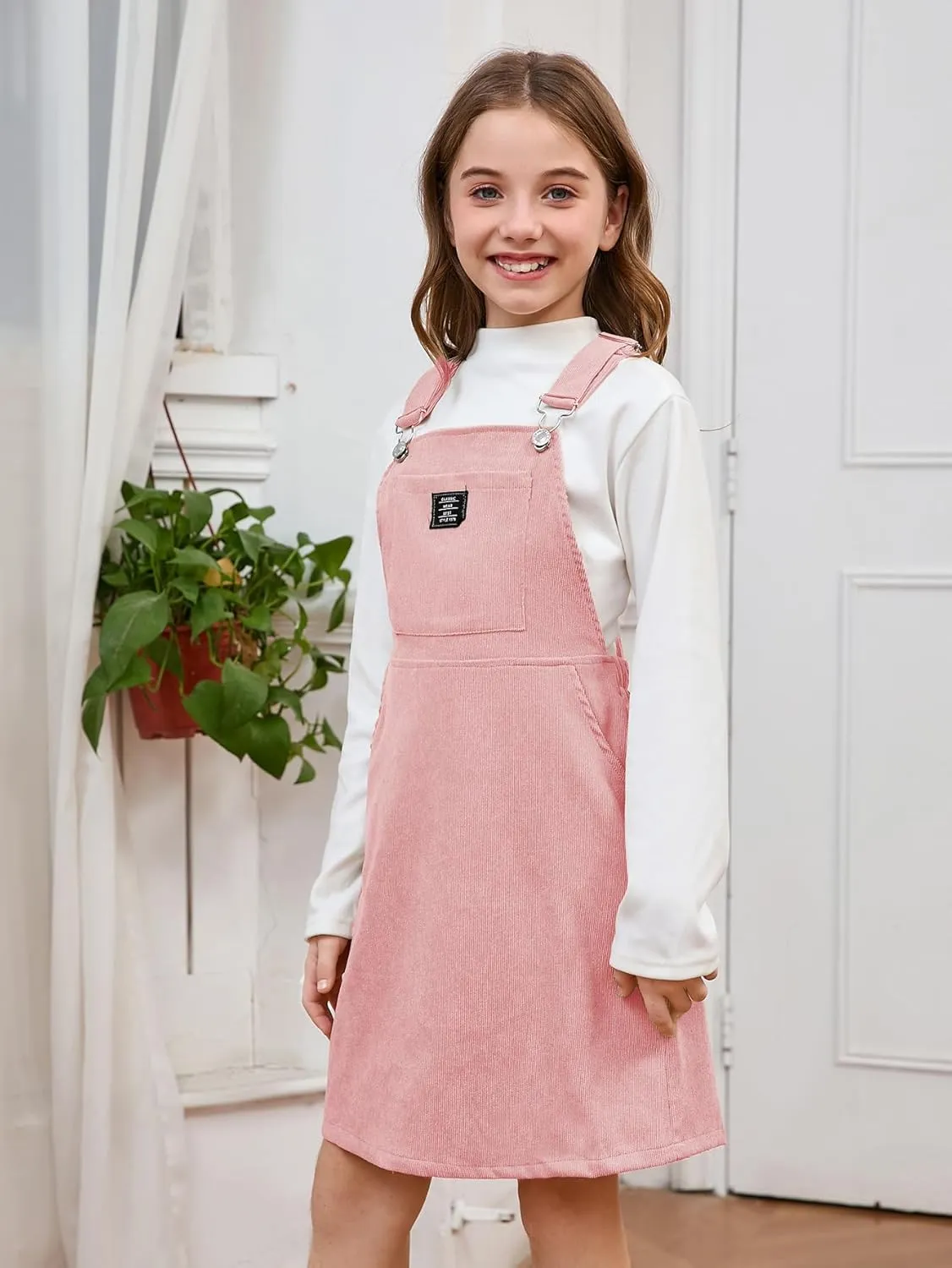 Milumia Girl Corduroy Crisscross Overall Dress with Pocket