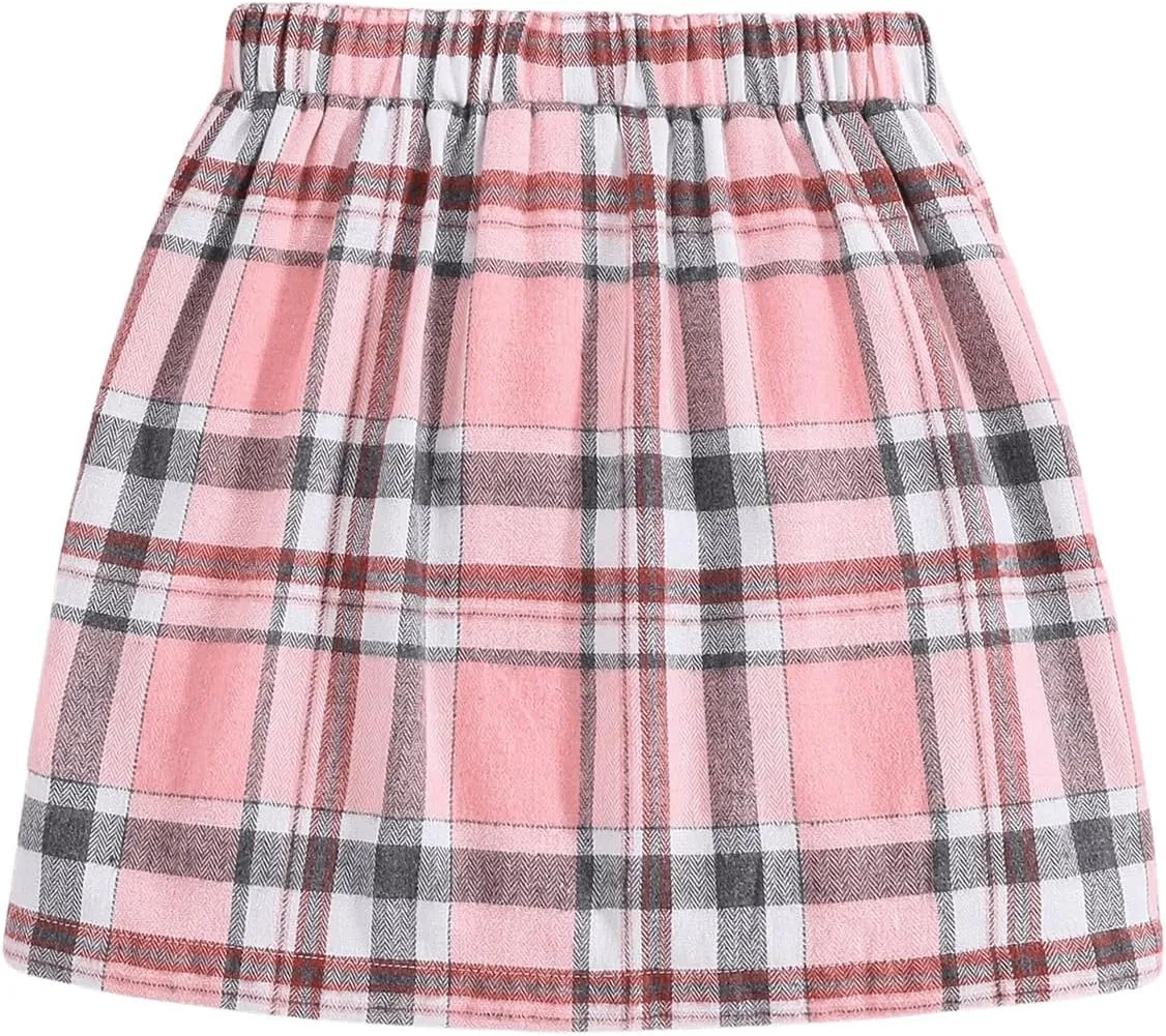 Milumia Girl's Tartan Plaid Short Skirt High Waisted Button A Line Mini Skirts