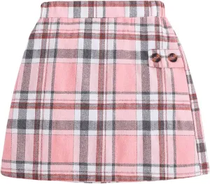 Milumia Girl's Tartan Plaid Short Skirt High Waisted Button A Line Mini Skirts