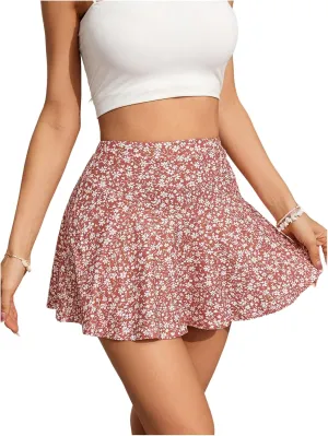 Milumia Women's Boho Ditsy Floral Skirt High Waisted Flared Vacation Short Skirts