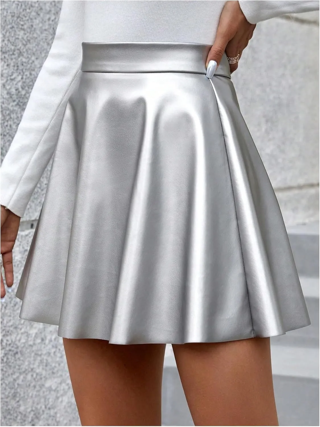 Milumia Women's High Waisted Pu Leather Skirt Flared A Line Mini Short Skirts