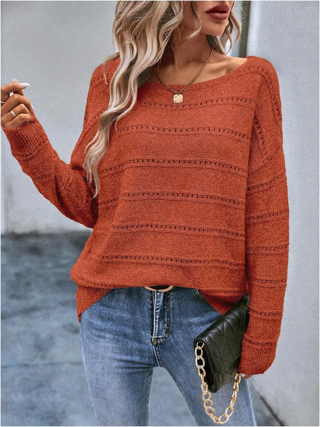 Milumia Women's Off The Shoulder Sweater Long Sleeve Oversized Knit Boat Neck Jumper Tops