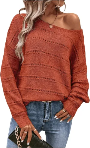 Milumia Women's Off The Shoulder Sweater Long Sleeve Oversized Knit Boat Neck Jumper Tops