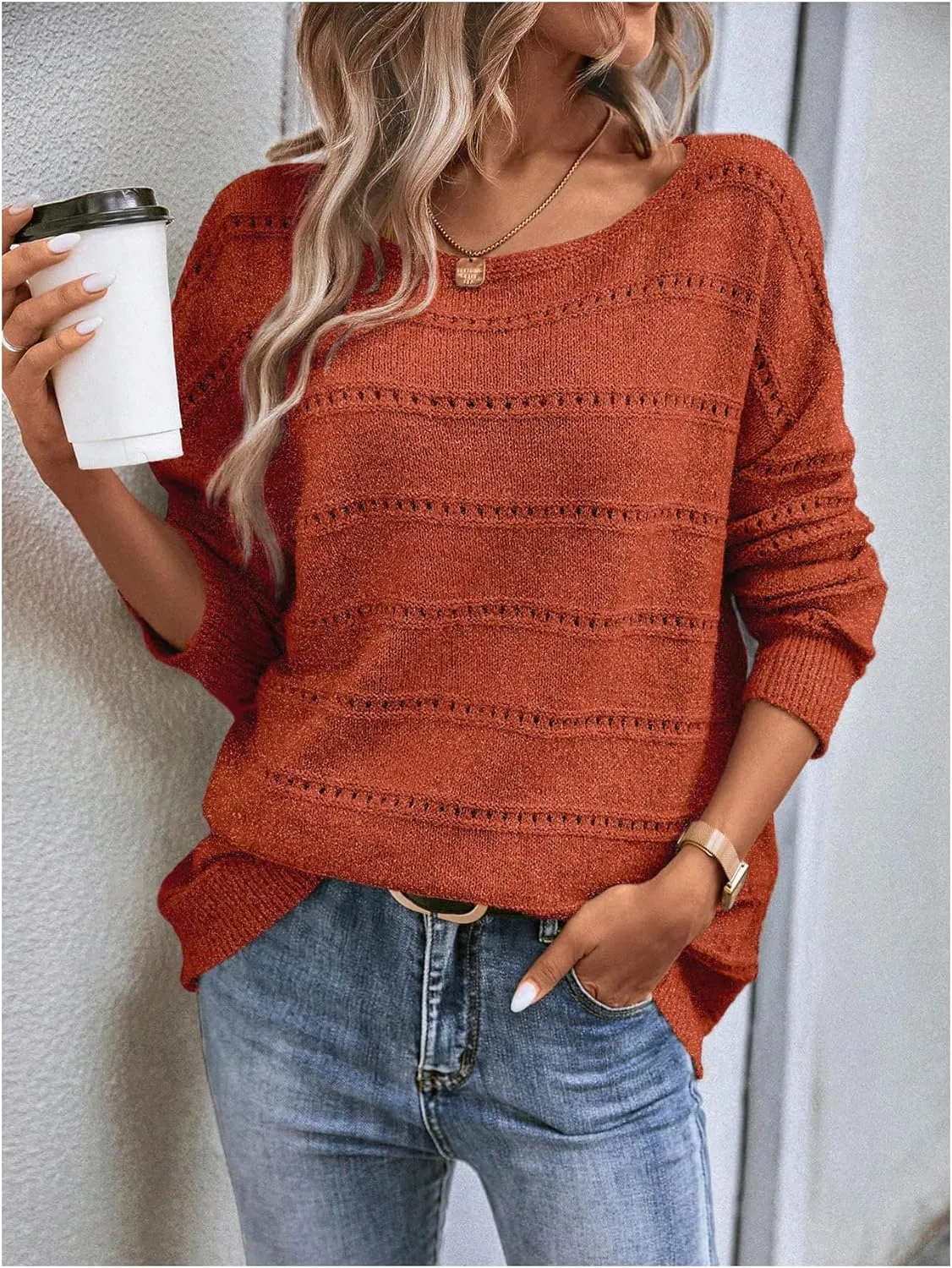 Milumia Women's Off The Shoulder Sweater Long Sleeve Oversized Knit Boat Neck Jumper Tops