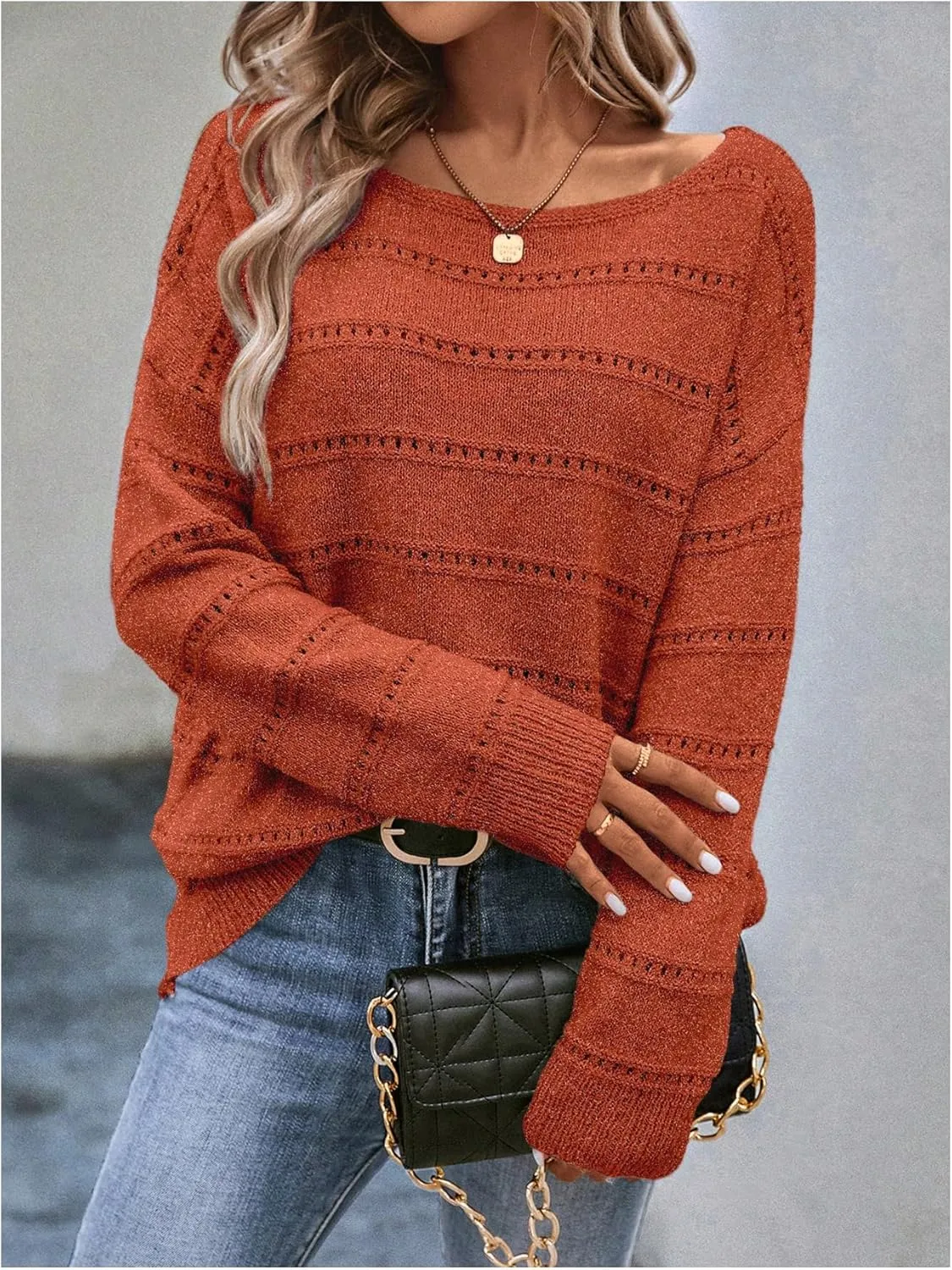 Milumia Women's Off The Shoulder Sweater Long Sleeve Oversized Knit Boat Neck Jumper Tops