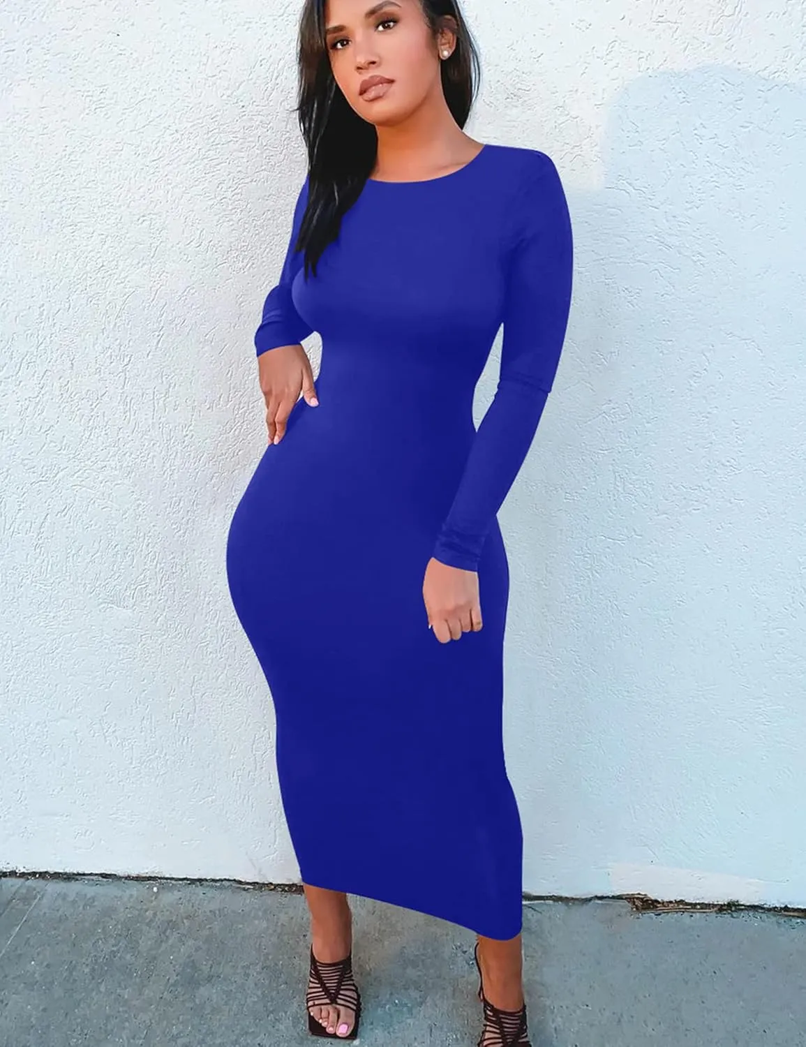 Mokoru Women's Casual Bodycon Long Sleeve Sexy Tight Club Party Midi Pencil Dresses