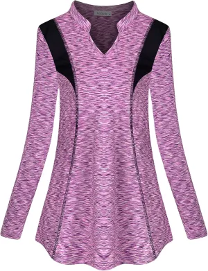 MOQIVGI Womens Long Sleeve Workout Polo Shirts Casual Sports Gym Yoga Running Athletic Tops