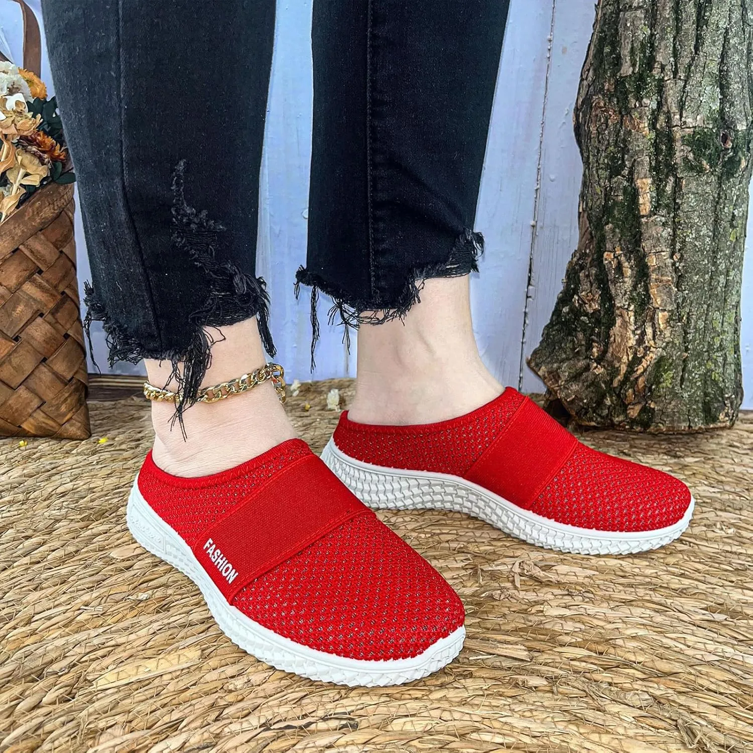 Mules for Women Summer Slip On Backless Breathable Shoes Air Cushion Platform Mesh Sandals Lightweight Beach Walking Shoes Arch Support Beach Slipper Wide Width Clogs