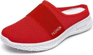 Mules for Women Summer Slip On Backless Breathable Shoes Air Cushion Platform Mesh Sandals Lightweight Beach Walking Shoes Arch Support Beach Slipper Wide Width Clogs