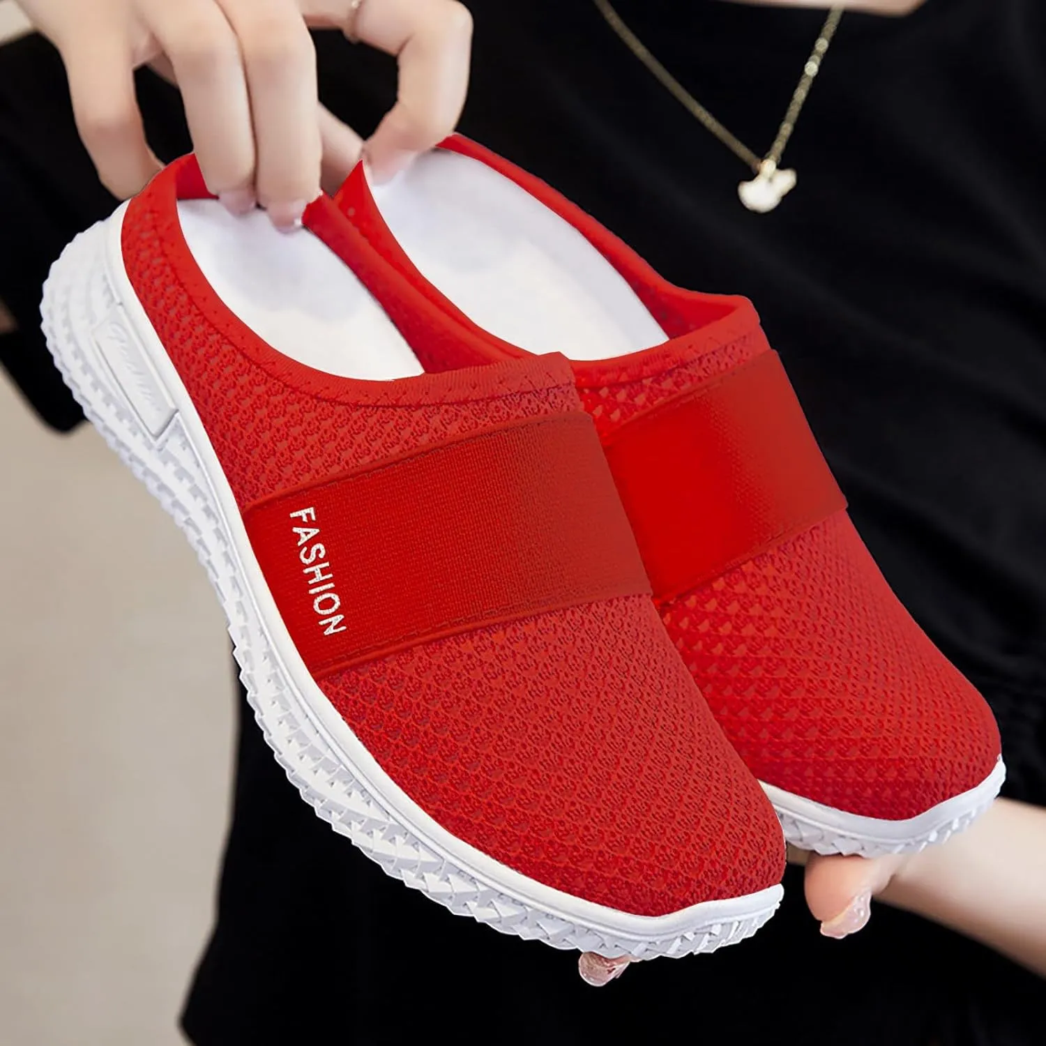 Mules for Women Summer Slip On Backless Breathable Shoes Air Cushion Platform Mesh Sandals Lightweight Beach Walking Shoes Arch Support Beach Slipper Wide Width Clogs