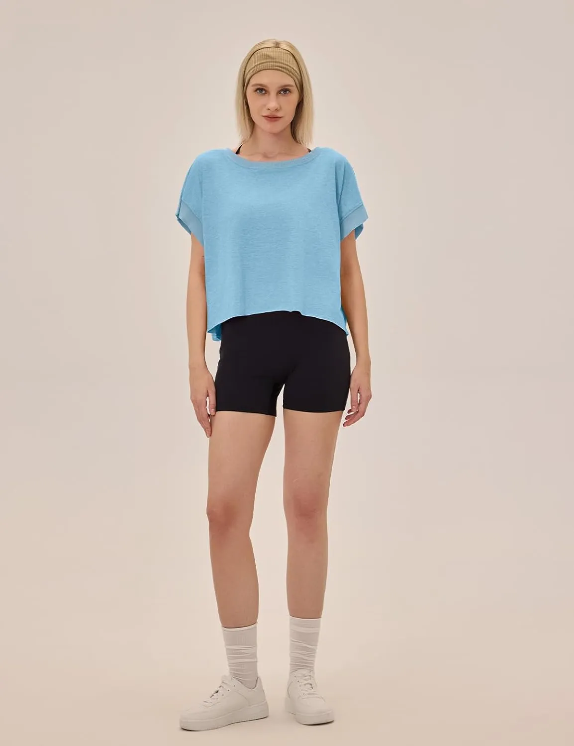 Open Back Workout Tops for Women Loose Fit Athletic Crop Tee Short Sleeve Gym Running Yoga Shirt