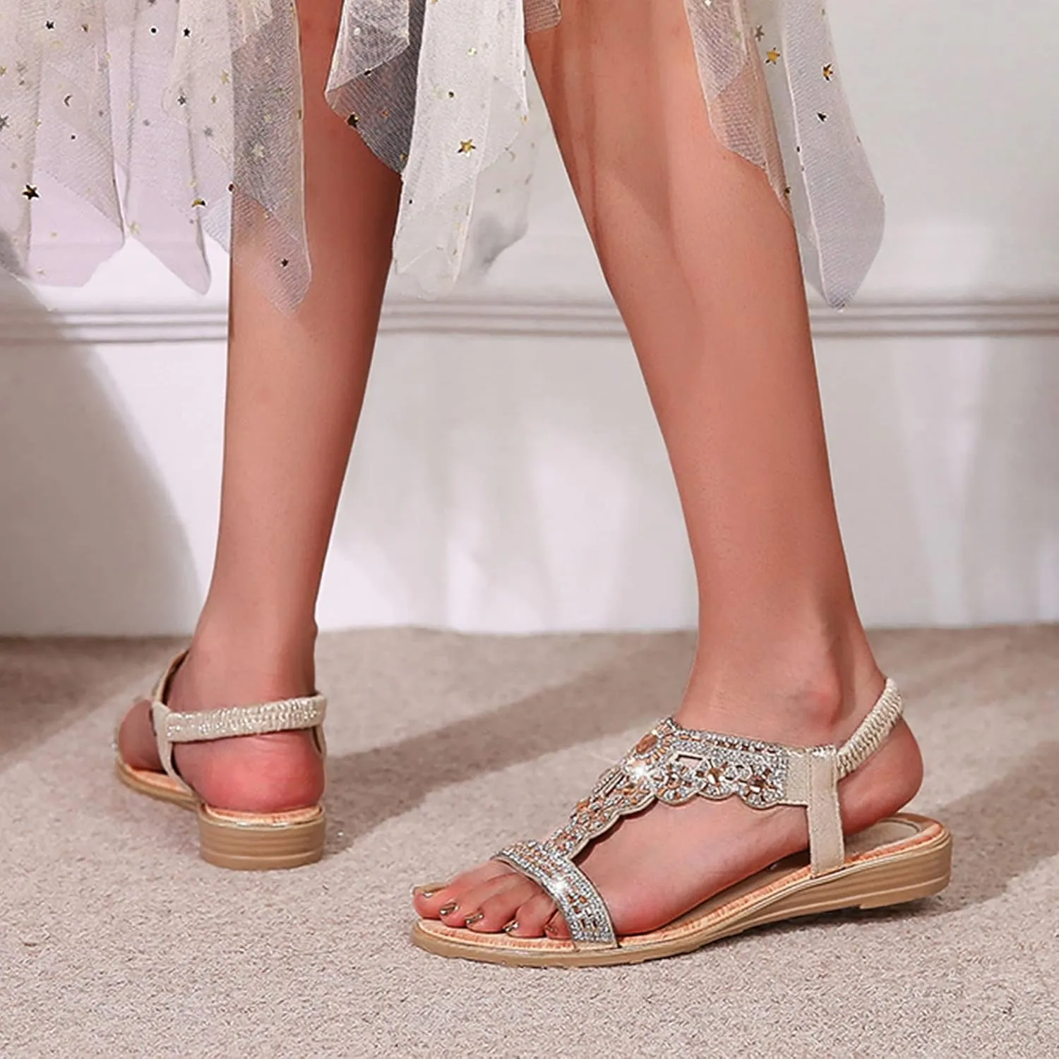 Orthopedic Sandals for Women Dressy Metallic Finish Orthotic Sandals Adjustable Ankle Straps Arch Support Cushion Barefoot Lightweight Walking Summer Flip Flops for Women