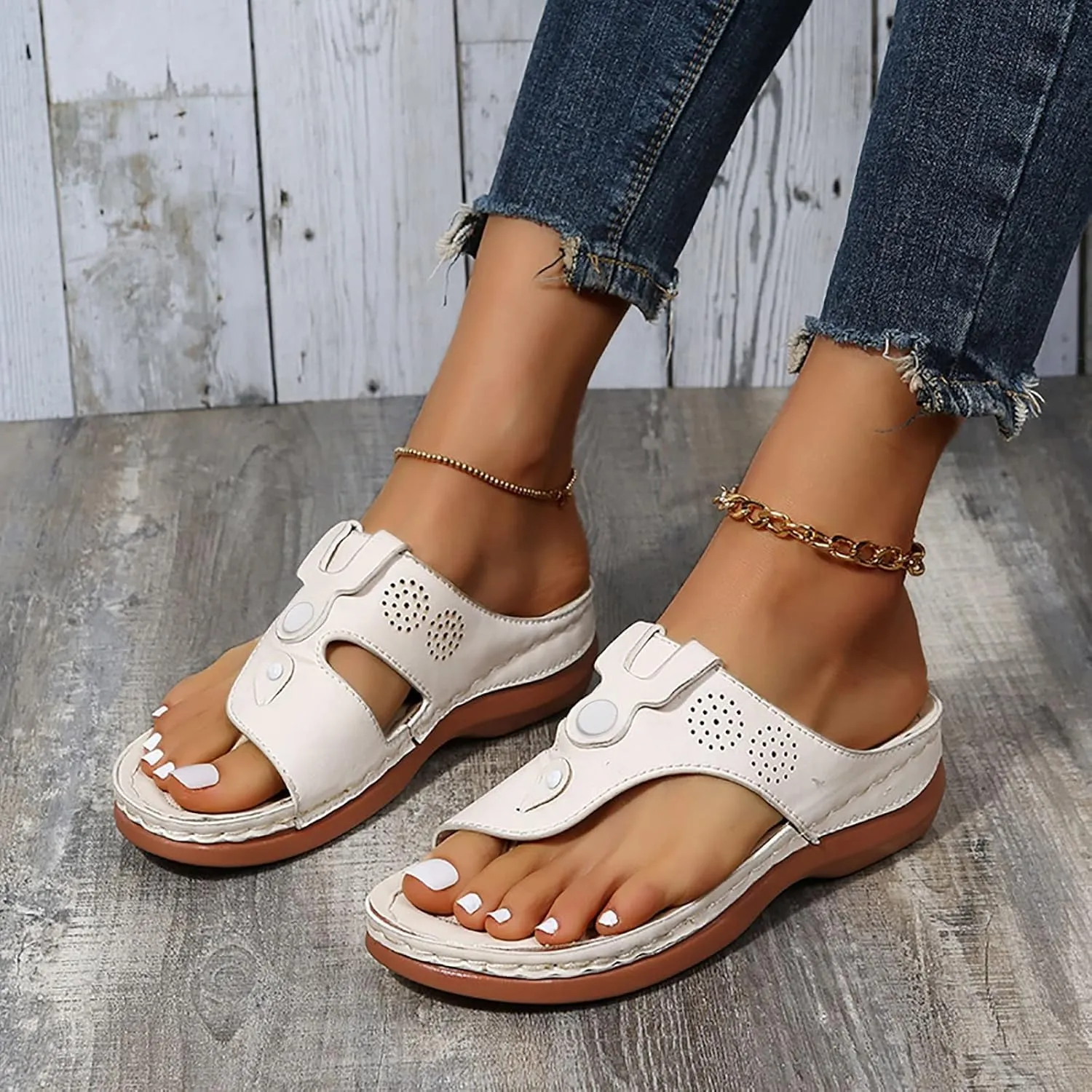 Orthopedic Sandals for Women Wide Width Flip Flops Beach with Flowers Sandals Ankle Strap Comfortable Dressy Wedge Women Sandals Orthopedic