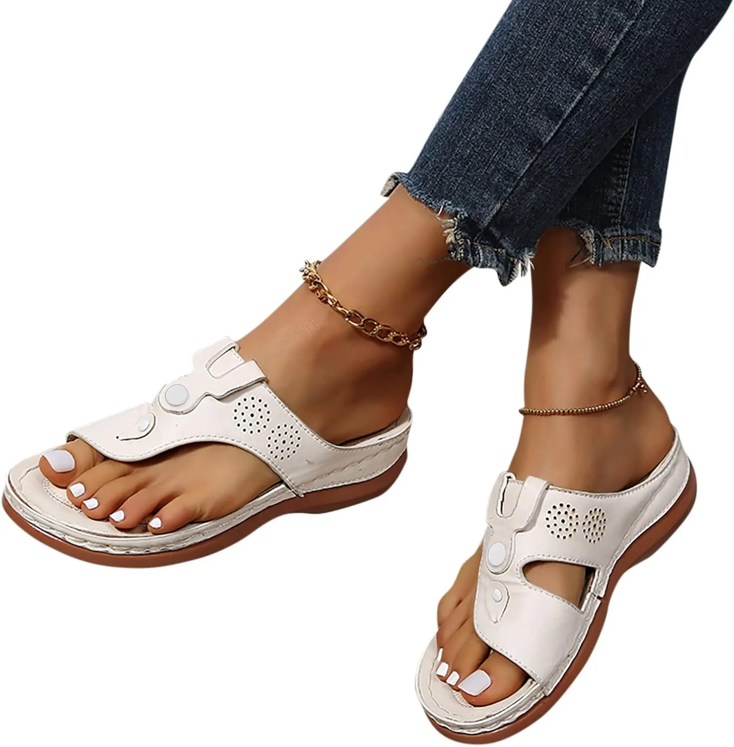 Orthopedic Sandals for Women Wide Width Flip Flops Beach with Flowers Sandals Ankle Strap Comfortable Dressy Wedge Women Sandals Orthopedic