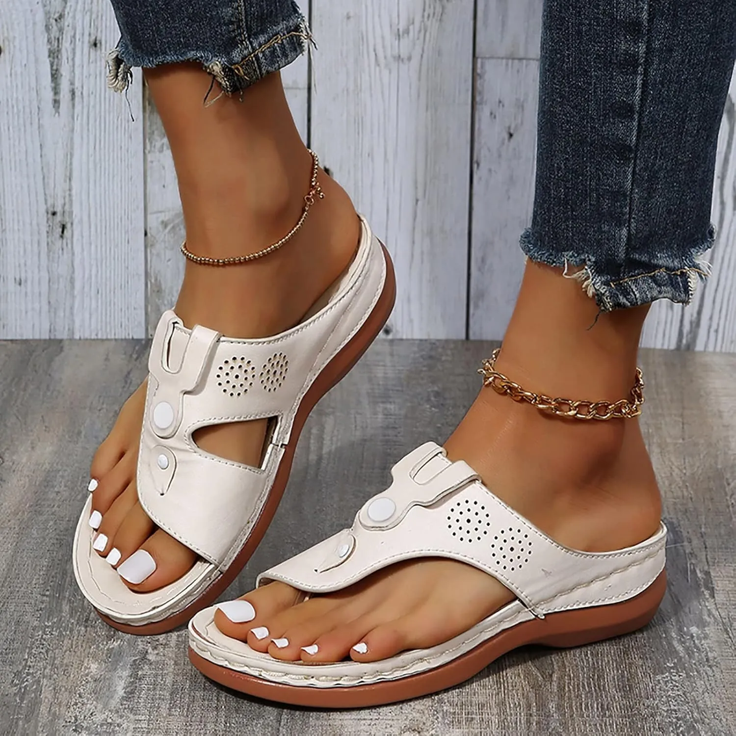 Orthopedic Sandals for Women Wide Width Flip Flops Beach with Flowers Sandals Ankle Strap Comfortable Dressy Wedge Women Sandals Orthopedic