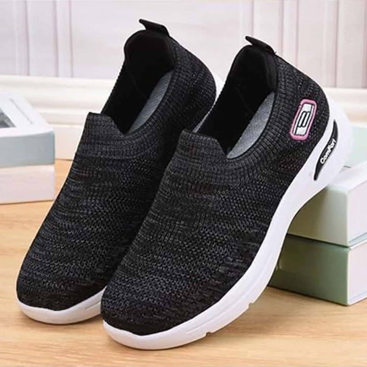 Orthopedic Shoes for Women Breathable Slip on Diabetic Shoes Comfort Wear Plantar Fasciitis Shoe, Wide Width Soft Sole Arch Support Walking Sneakers Casual Mesh Comfortable Tennis Sneakers