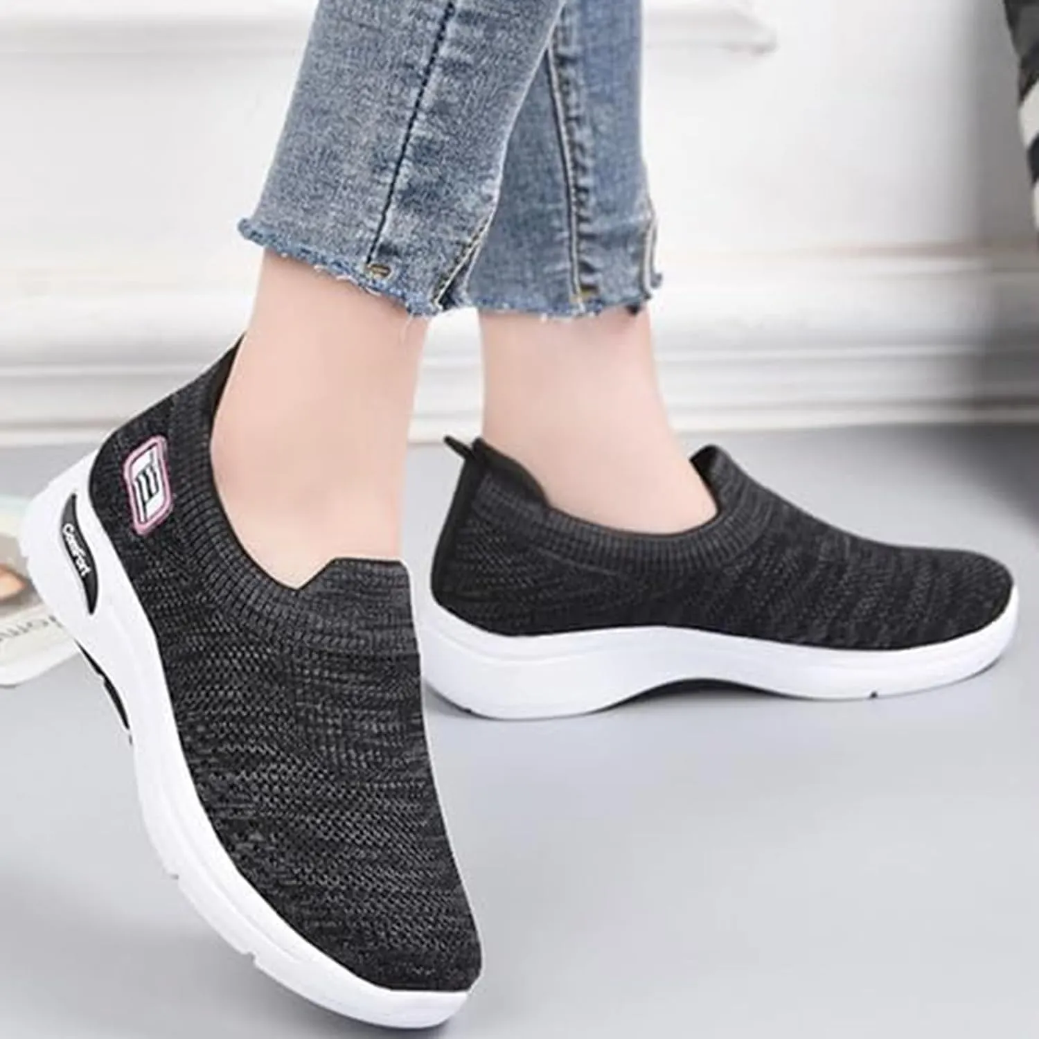 Orthopedic Shoes for Women Breathable Slip on Diabetic Shoes Comfort Wear Plantar Fasciitis Shoe, Wide Width Soft Sole Arch Support Walking Sneakers Casual Mesh Comfortable Tennis Sneakers