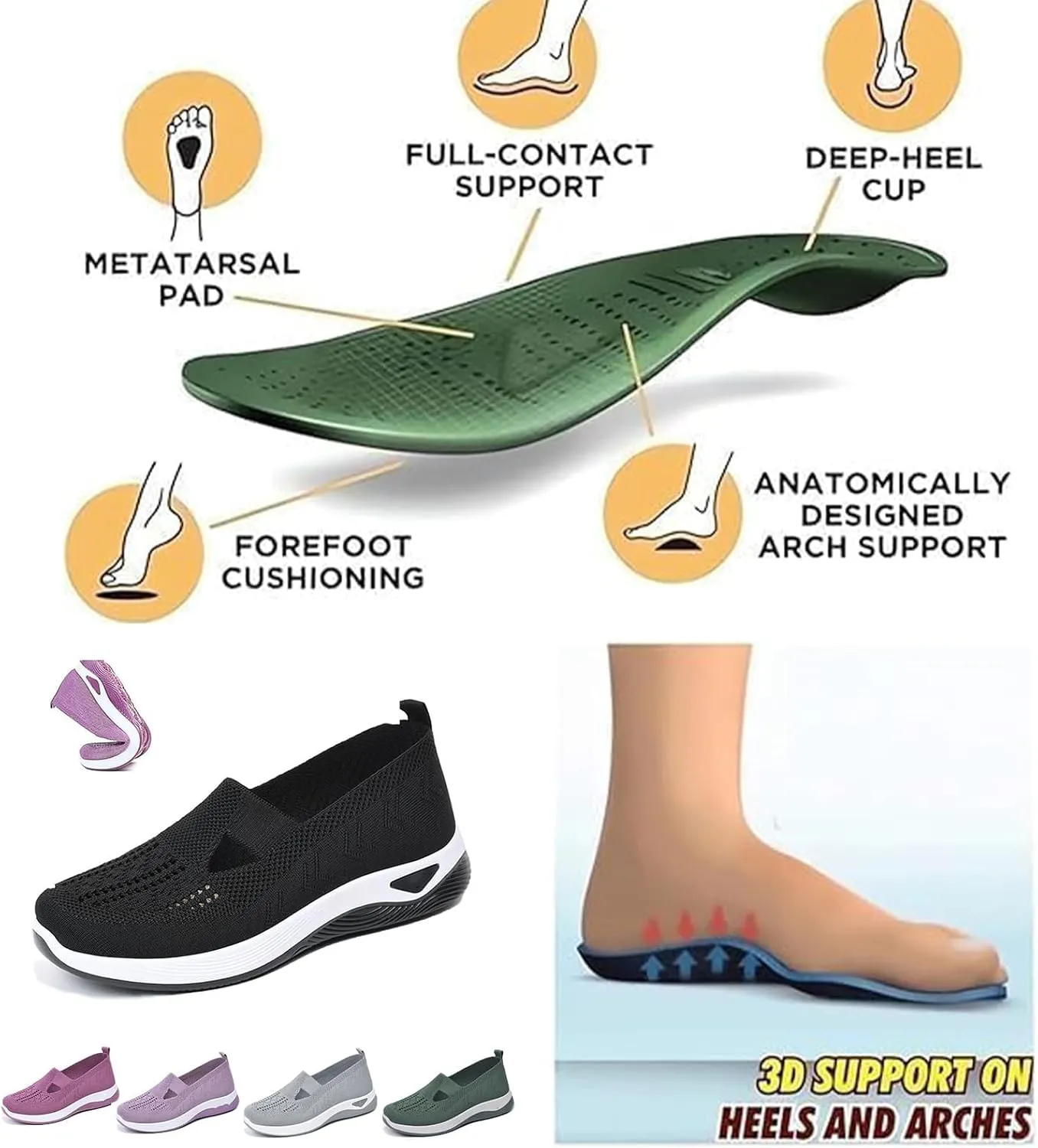 Orthopedic Walking Shoes for Women Slip on Diabetic Shoes Hands Free Slip-ins Shoe, Breathable Mesh Knitted Orthowalk Sneakers Neuropathy Plantar Fasciitis Comfort Wear Orthowear Shoe