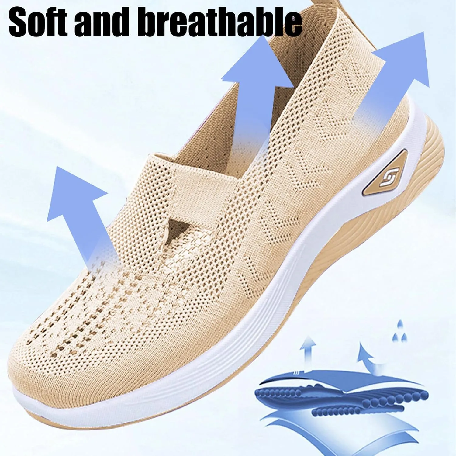 Orthopedic Walking Shoes for Women Slip on Diabetic Shoes Hands Free Slip-ins Shoe, Breathable Mesh Knitted Orthowalk Sneakers Neuropathy Plantar Fasciitis Comfort Wear Orthowear Shoe