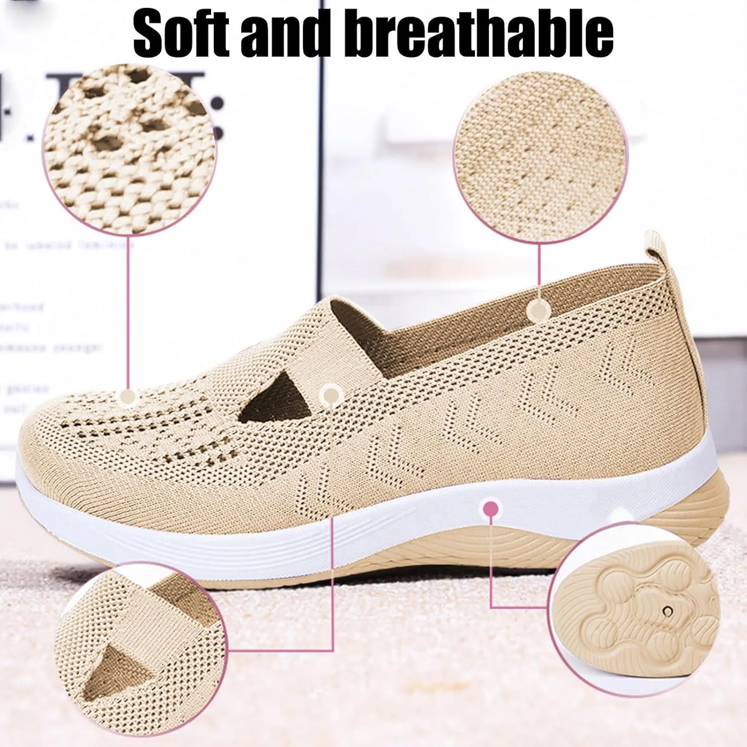 Orthopedic Walking Shoes for Women Slip on Diabetic Shoes Hands Free Slip-ins Shoe, Breathable Mesh Knitted Orthowalk Sneakers Neuropathy Plantar Fasciitis Comfort Wear Orthowear Shoe