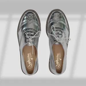 Oxford Brogues | Hand-Crafted | Women Flat Shoes | Comfortable | Silver Metallic