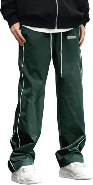 OYOANGLE Men's Letter Patched Drawstring Waisted Cargo Pants Seam Side Loose Fit Sports Joggers