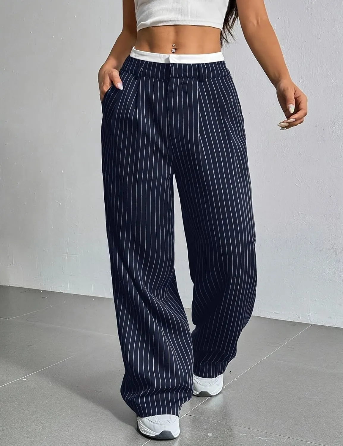 Perbai Women's High Waisted Straight Wide Leg Pants Loose Long Straight Dressy Trousers with Pockets