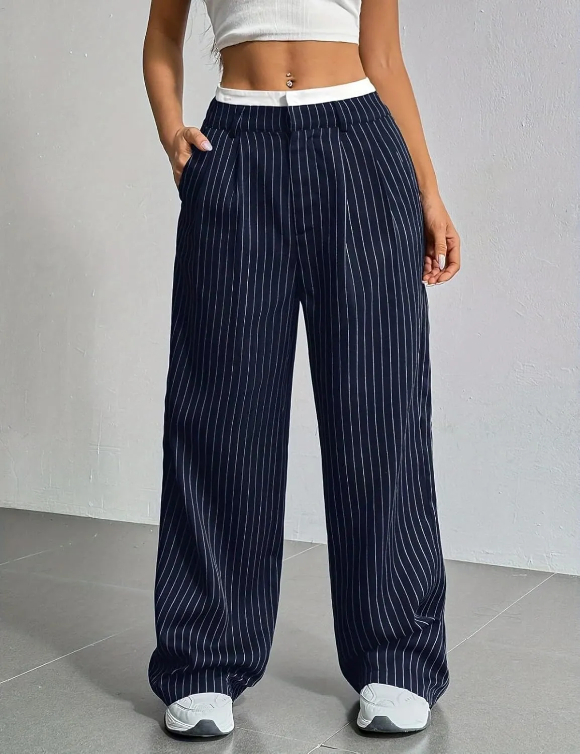 Perbai Women's High Waisted Straight Wide Leg Pants Loose Long Straight Dressy Trousers with Pockets