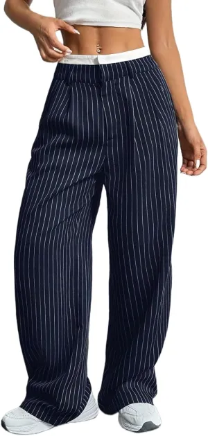 Perbai Women's High Waisted Straight Wide Leg Pants Loose Long Straight Dressy Trousers with Pockets