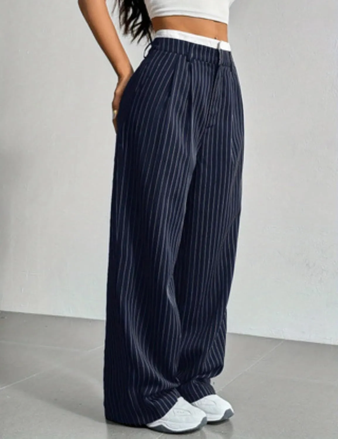 Perbai Women's High Waisted Straight Wide Leg Pants Loose Long Straight Dressy Trousers with Pockets