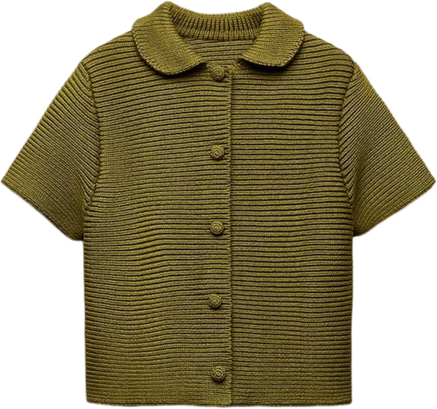 Peter Pan Collar Chunky Knit Cardigans for Women Short Sleeve Button Down Cardigan Open Front Cropped Cardigan