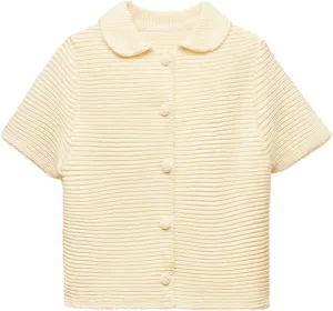 Peter Pan Collar Chunky Knit Cardigans for Women Short Sleeve Button Down Cardigan Open Front Cropped Cardigan