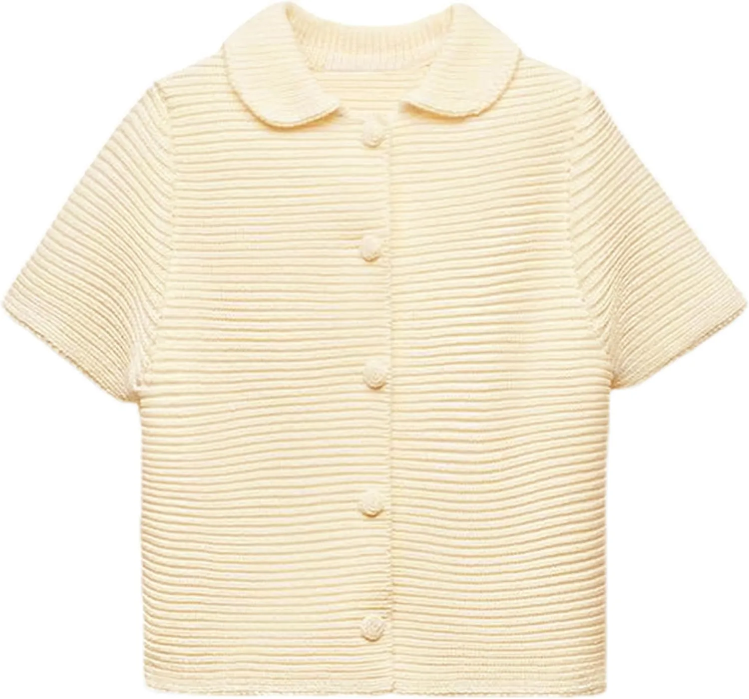 Peter Pan Collar Chunky Knit Cardigans for Women Short Sleeve Button Down Cardigan Open Front Cropped Cardigan