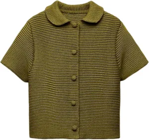 Peter Pan Collar Chunky Knit Cardigans for Women Short Sleeve Button Down Cardigan Open Front Cropped Cardigan